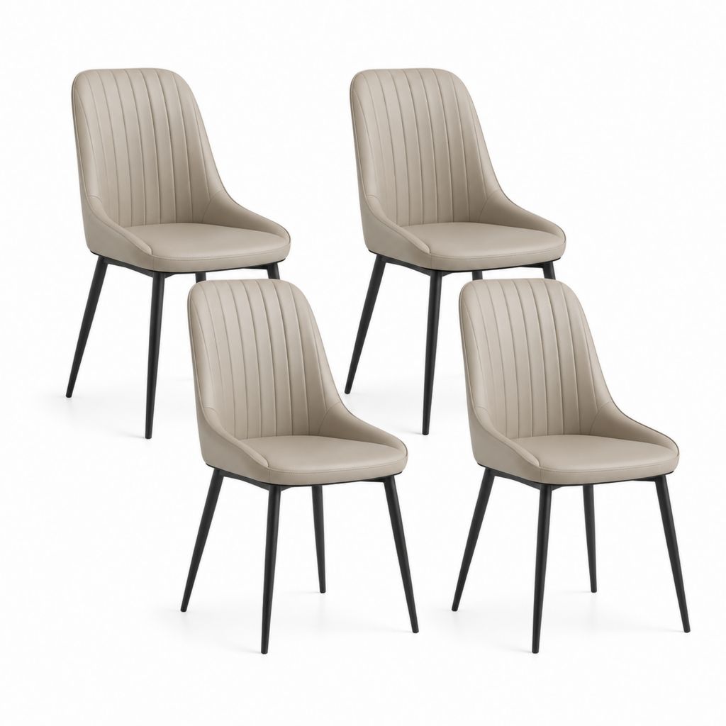 Set 4 Sedie da Pranzo Beige in Pelle PU con Gambe in Acciaio 45 x 55 x 87 cm