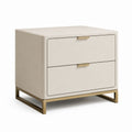 Comodino a 2 cassetti beige in pelle sintetica PU con base rettangolare in acciaio inox 60 x 45 x 60 cm