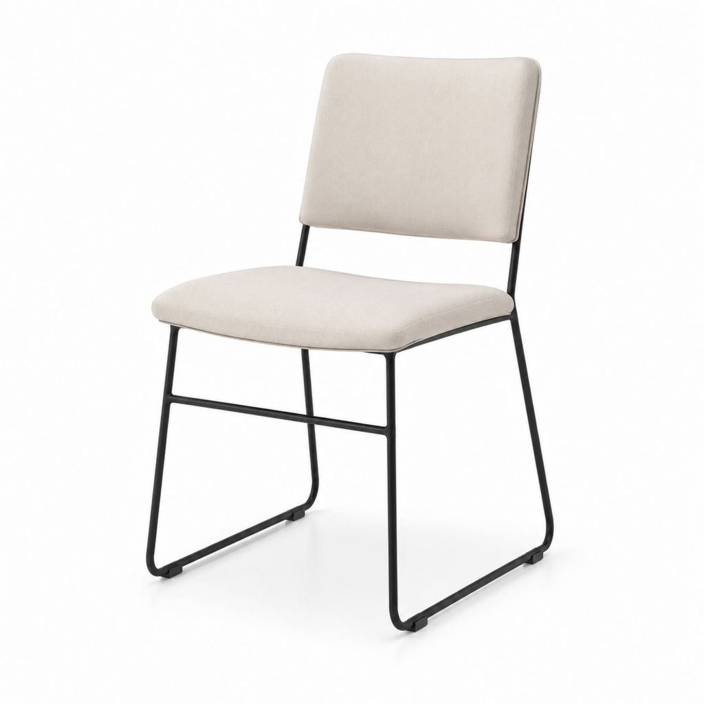 Sedia da pranzo beige in poliestere con struttura in acciaio nero 48 x 56 x 84 cm