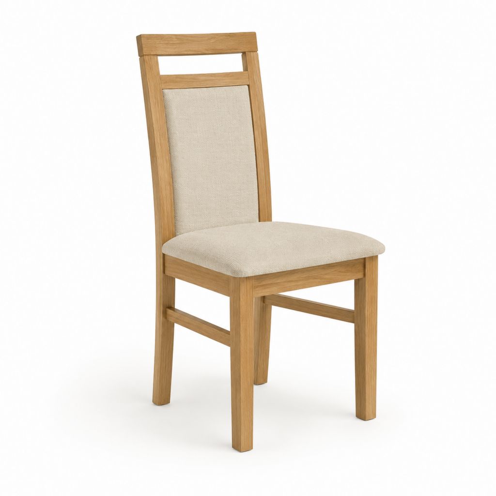 Sedia da pranzo in rovere massello naturale con seduta imbottita beige 45 x 52 x 98 cm