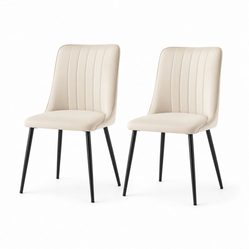 Set di 2 sedie da pranzo beige in pelle sintetica PU con gambe in acciaio 45 x 54 x 88 cm