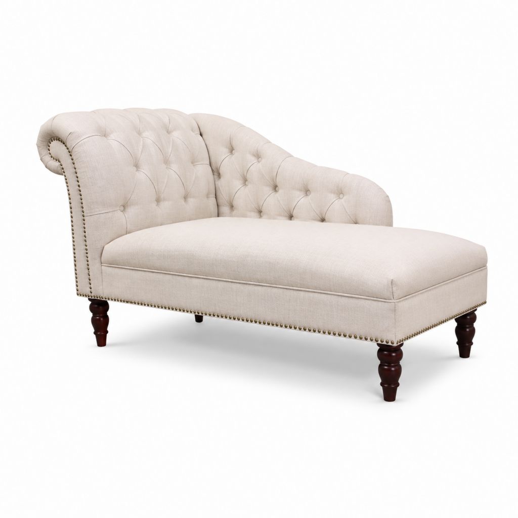Méridienne imbottita beige in poliestere con schienale capitonné 170 x 80 x 85 cm
