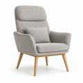 Poltrona imbottita grigio chiaro in poliestere con gambe in faggio sagoma arrotondata 76 x 85 x 102 cm