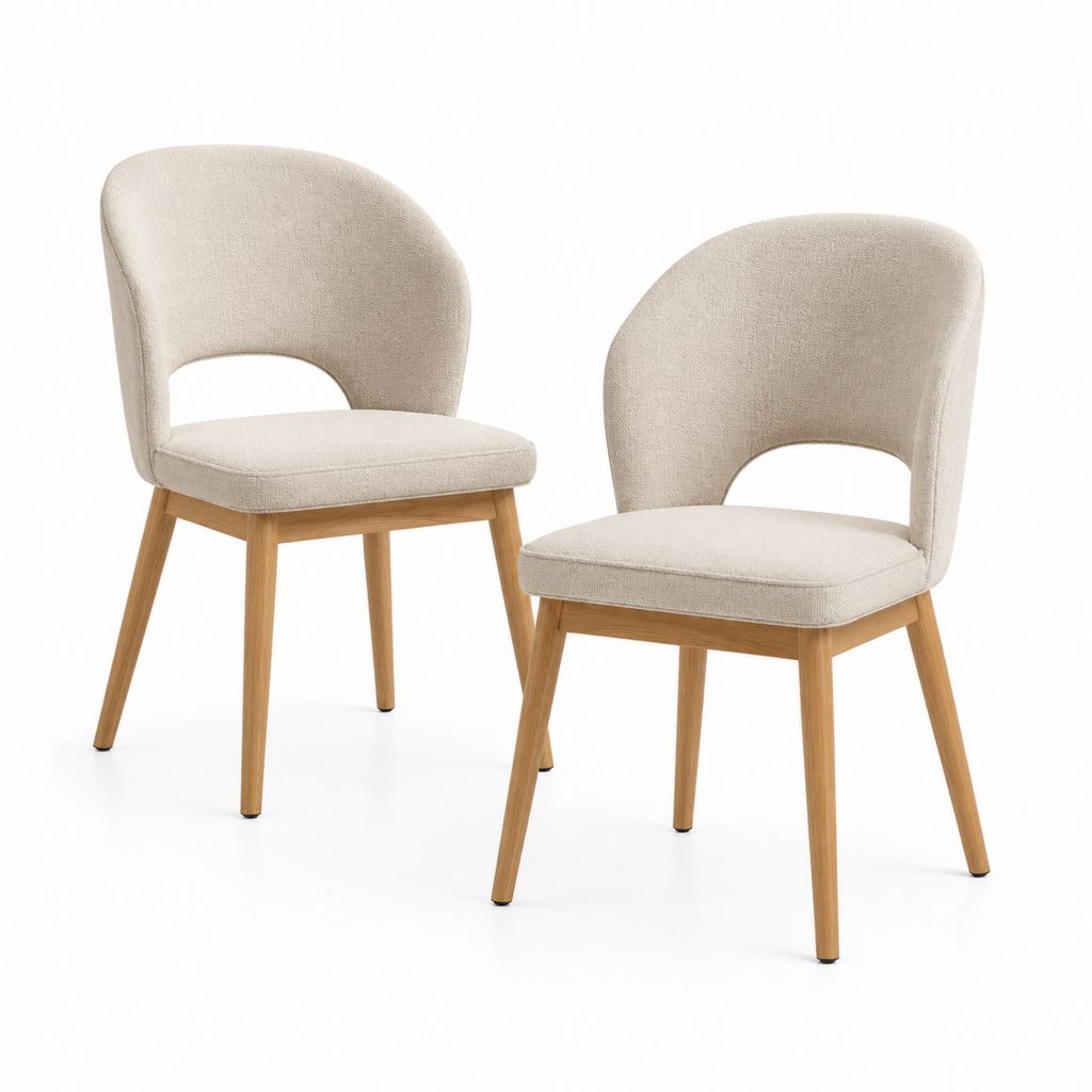 Set di 2 sedie da pranzo beige in poliestere e legno massello 54 x 58 x 83 cm