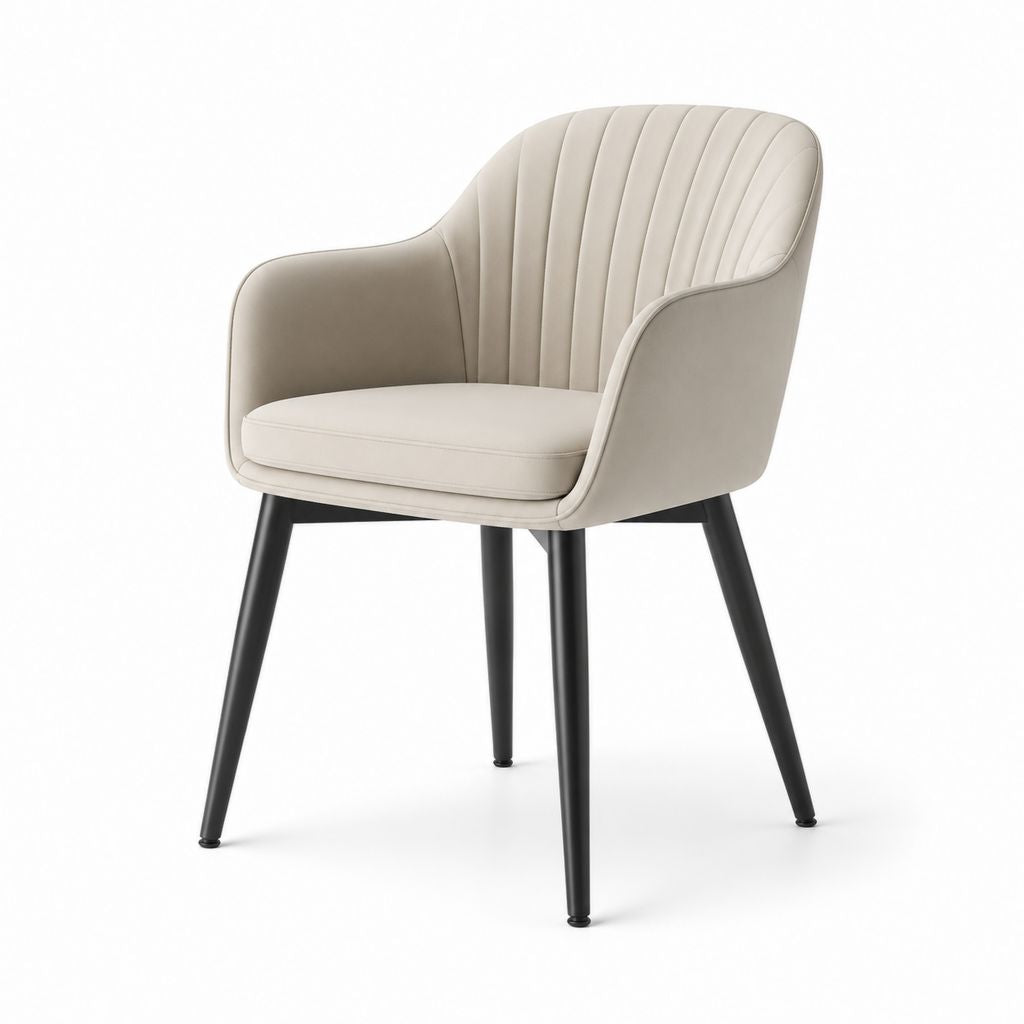 Sedia da pranzo imbottita beige in PU con gambe nere 56 x 60 x 82 cm