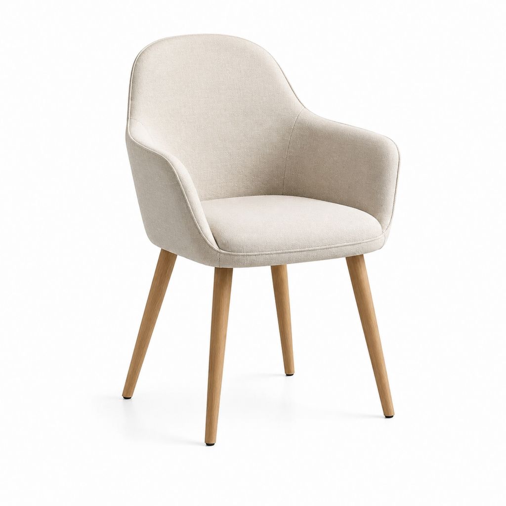 Sedia da pranzo con braccioli beige in poliestere e legno massello 58 x 60 x 84 cm
