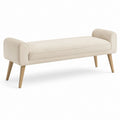 Panca fondoletto imbottita beige in poliestere con braccioli e gambe in legno massello 140 x 45 x 58 cm