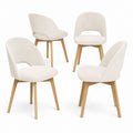 Set 4 Sedie da Pranzo Beige in Poliestere e Legno Massello di Hevea Arrotondate 50 x 55 x 82 cm