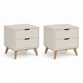 Set di 2 comodini avorio in MDF con gambe in legno massello 40 x 35 x 55 cm