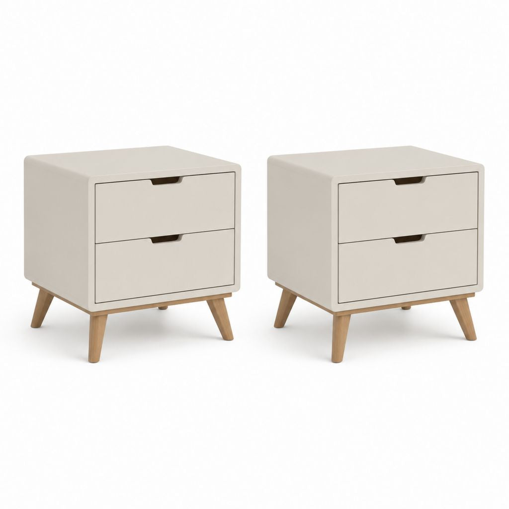 Set di 2 comodini avorio in MDF con gambe in legno massello 40 x 35 x 55 cm