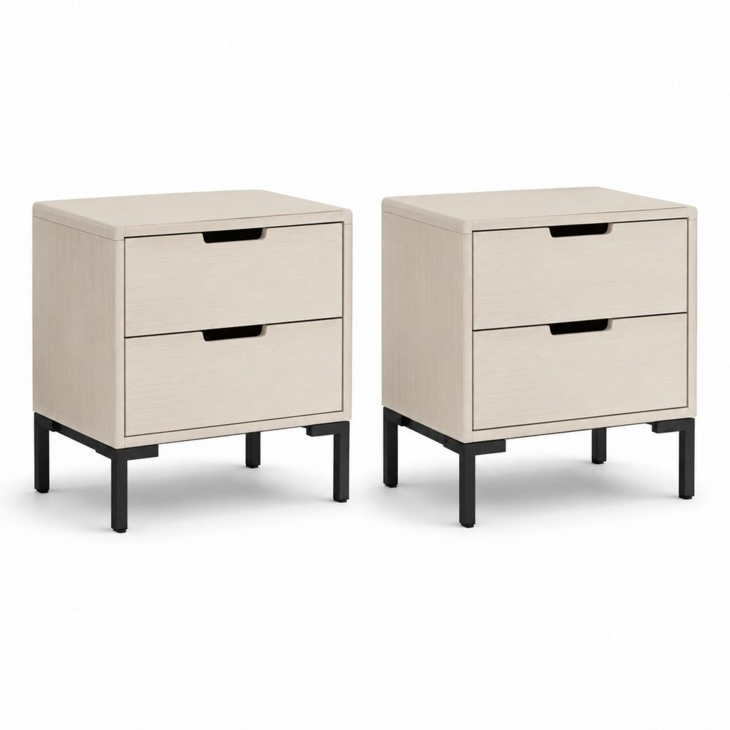 Set di 2 comodini con 2 cassetti beige in truciolare e acciaio 40 x 35 x 55 cm