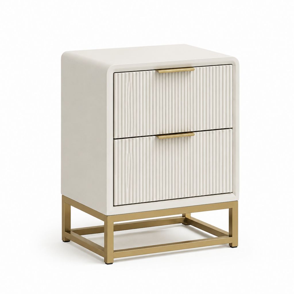 Comodino 2 cassetti avorio in MDF e acciaio inossidabile rettangolare 45 x 35 x 65 cm