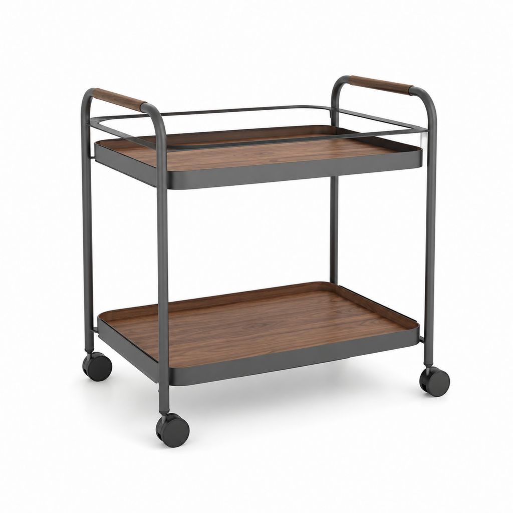 Carrello da cucina con ruote nero e noce in acciaio e MDF 80 x 45 x 85 cm