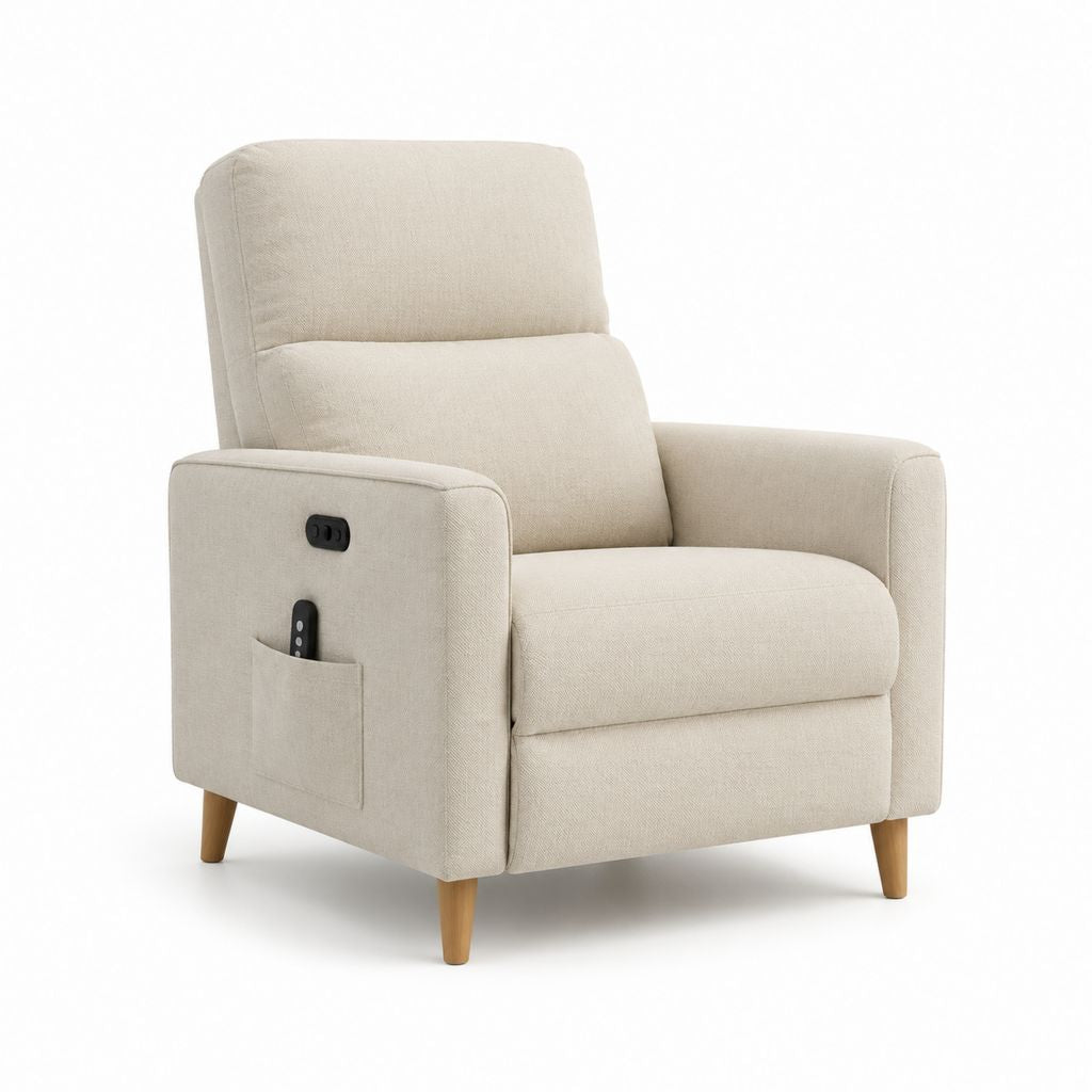 Poltrona reclinabile elettrica beige in poliestere con telecomando 82 x 92 x 103 cm