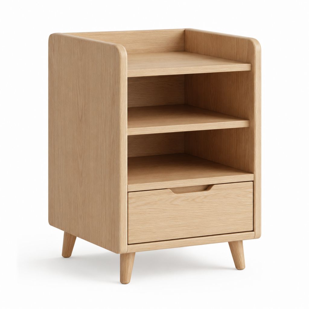 Comodino con cassetto e 3 ripiani rovere chiaro MDF impiallacciato 45 x 40 x 75 cm