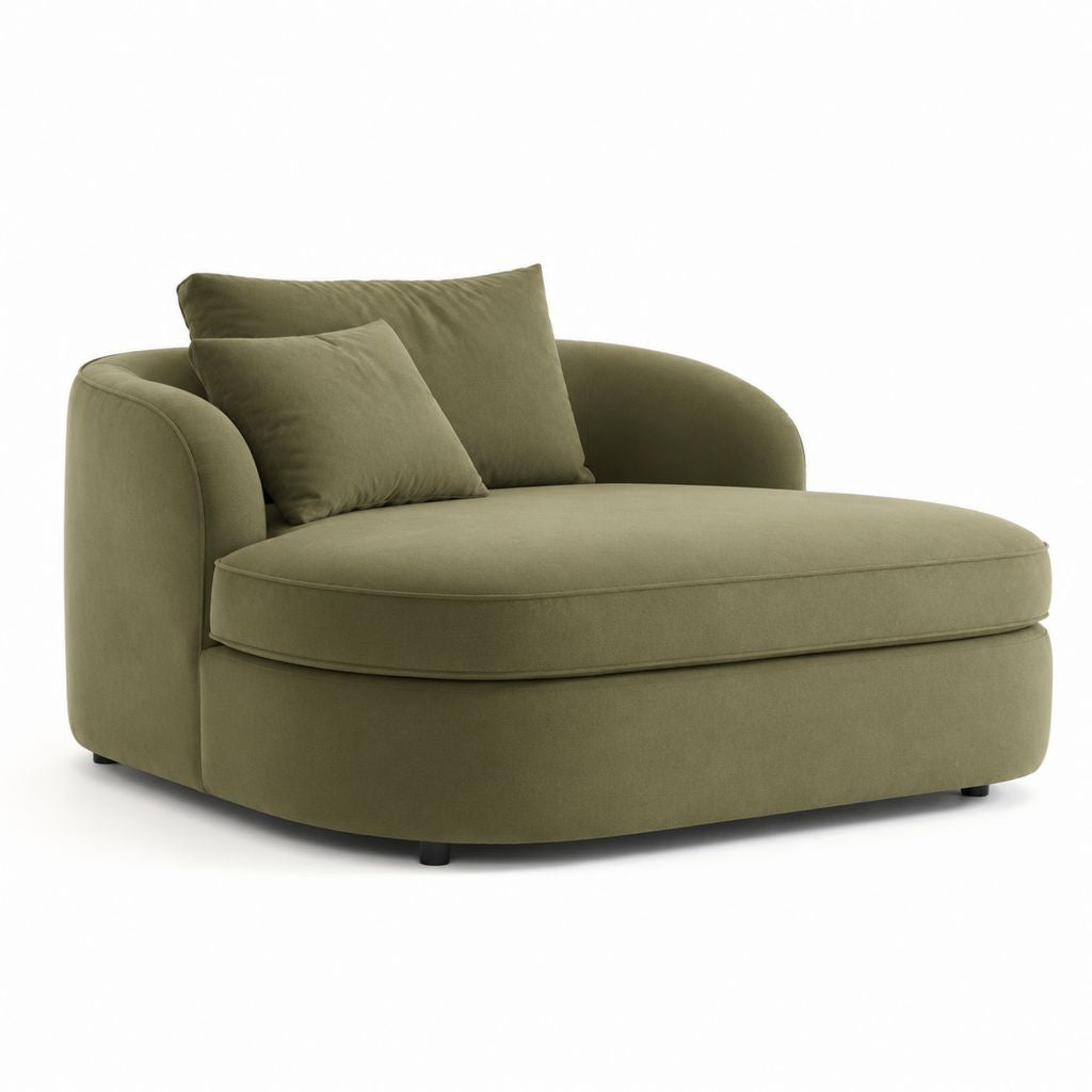 Poltrona lounge verde oliva in velluto di poliestere con 2 cuscini 110 x 100 x 78 cm