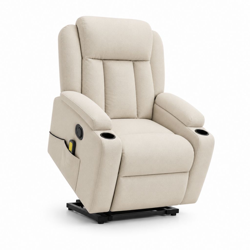 Poltrona reclinabile elettrica alzapersona beige in poliestere con portabicchieri 88 x 94 x 106 cm