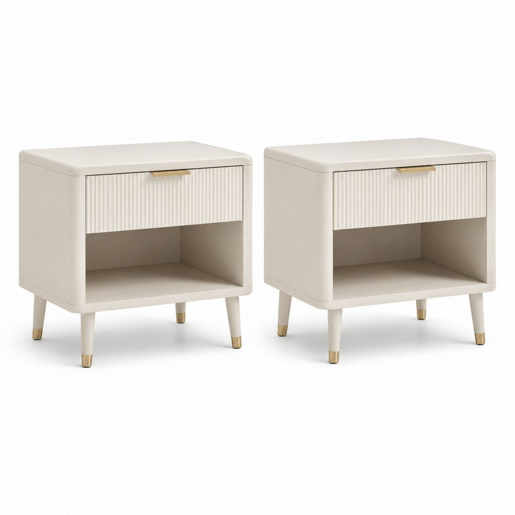 Set di 2 comodini con cassetto avorio in MDF rettangolari 45 x 40 x 55 cm