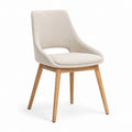 Sedia da pranzo imbottita beige in poliestere con gambe in legno massello di quercia forma curva 55 x 58 x 83 cm