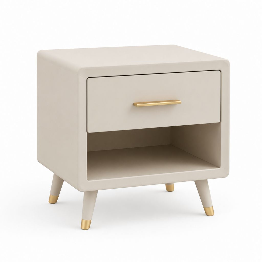 Comodino con cassetto e vano aperto beige in MDF rettangolare 45 x 40 x 55 cm