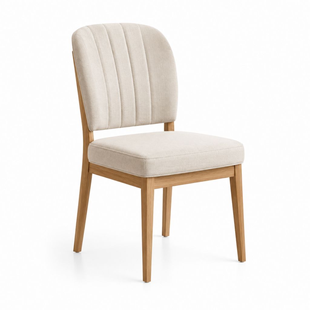 Sedia da pranzo imbottita beige in poliestere e legno massello con schienale curvo 48 x 58 x 85 cm
