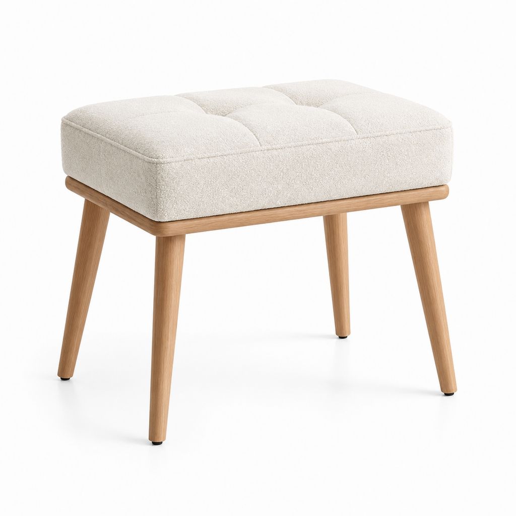 Sgabello imbottito crema in poliestere e rovere massello rettangolare 45 x 35 x 45 cm