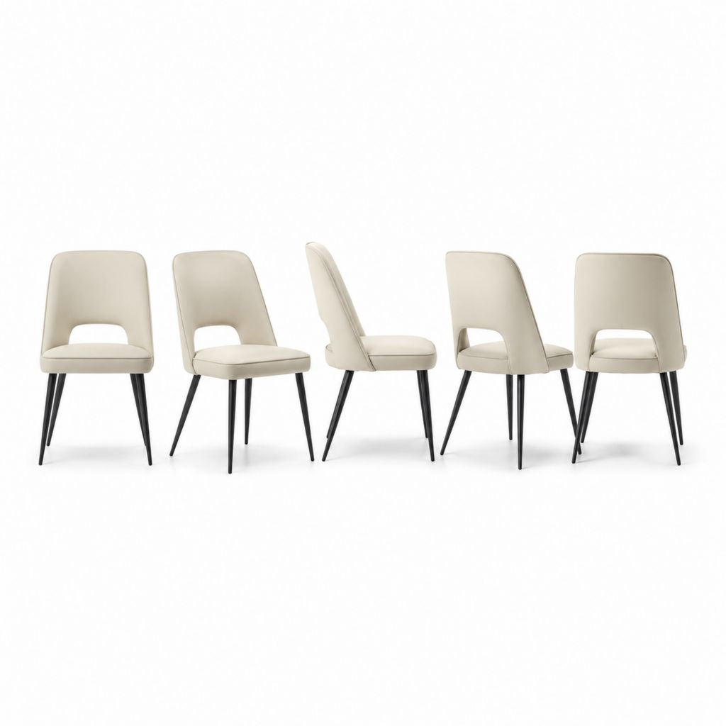 Set 5 sedie da pranzo beige in similpelle PU con gambe in acciaio nero 45 x 55 x 85 cm