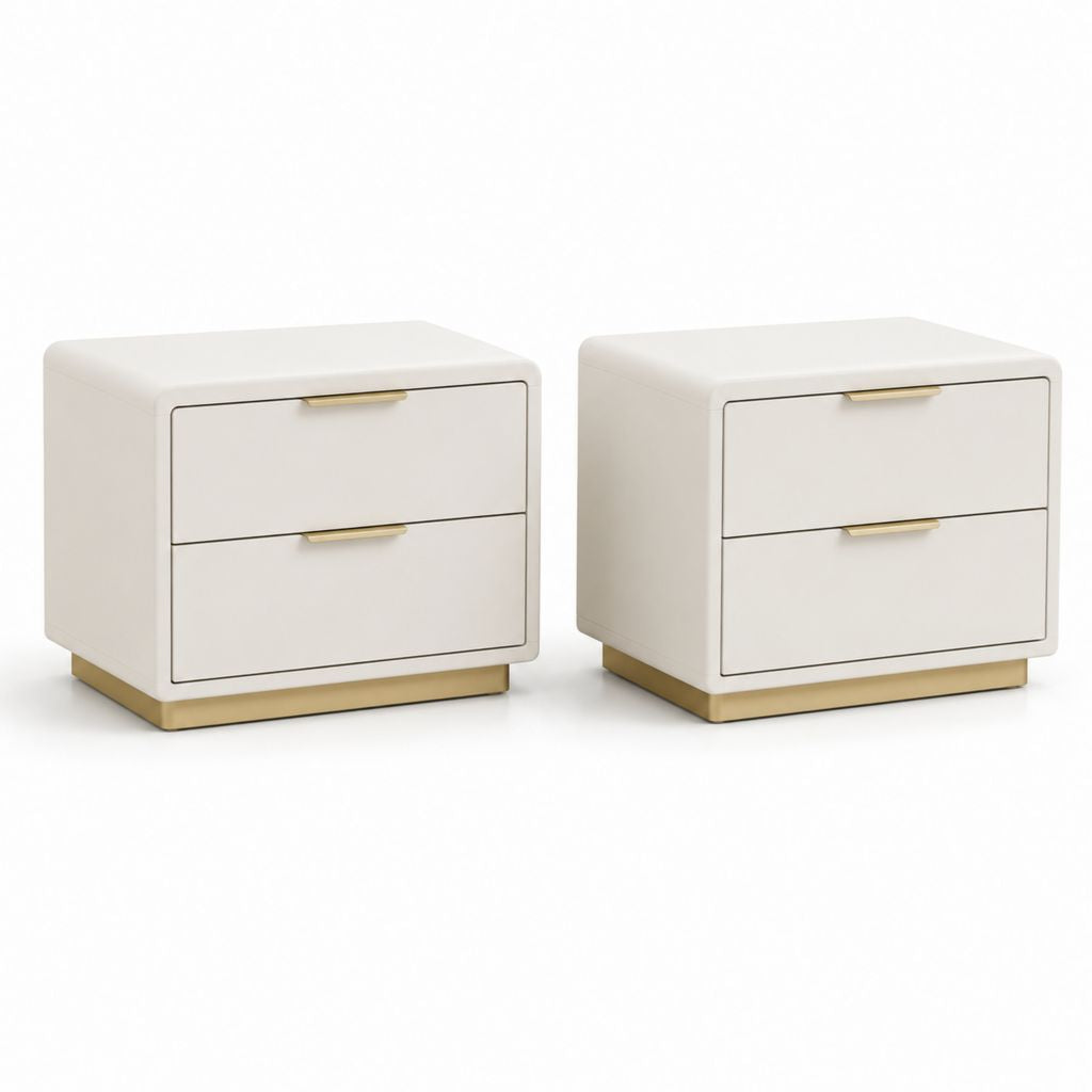Set di 2 comodini con 2 cassetti avorio in MDF rivestito PU e acciaio inox dorato 50 x 40 x 50 cm
