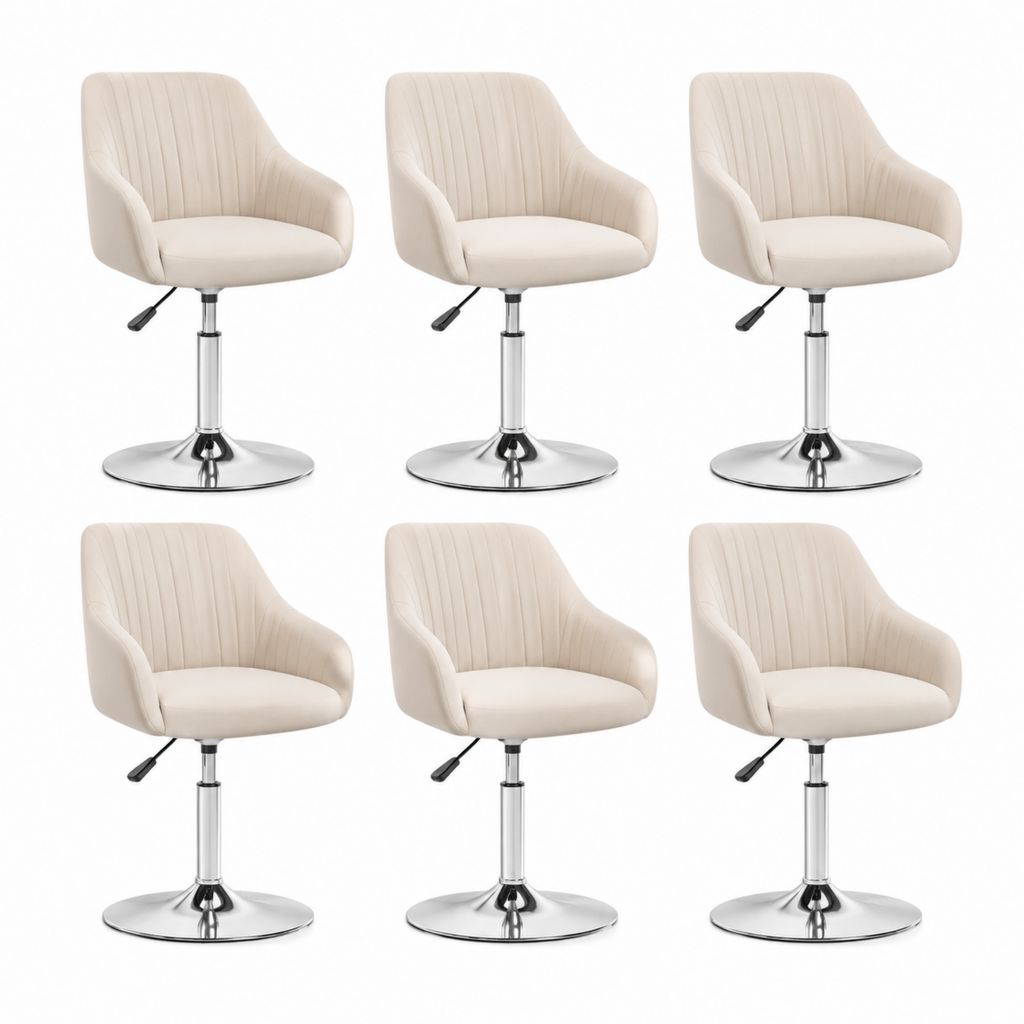 Set di 6 sedie da pranzo girevoli crema in pelle PU e acciaio cromato 49 x 52 x 80-92 cm