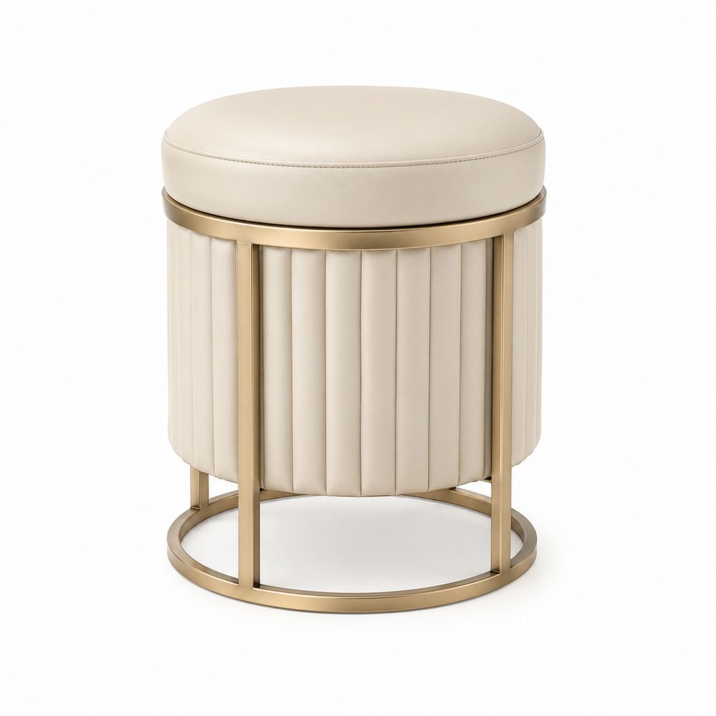 Sgabello rotondo crema in PU con struttura in acciaio oro Ø40 x 46 cm