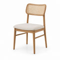 Sedia da pranzo beige in legno massello con schienale in rattan naturale e seduta imbottita 46 x 52 x 82 cm
