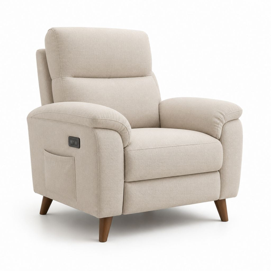 Poltrona reclinabile elettrica beige in poliestere con tasca laterale 90 x 95 x 105 cm