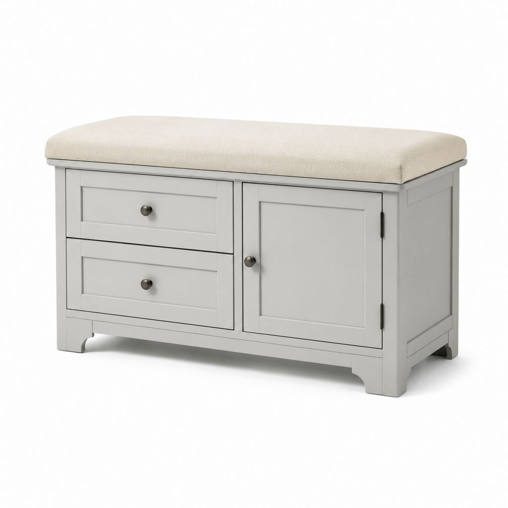 Panca contenitore grigio chiaro in MDF con cuscino in poliestere 100 x 40 x 50 cm