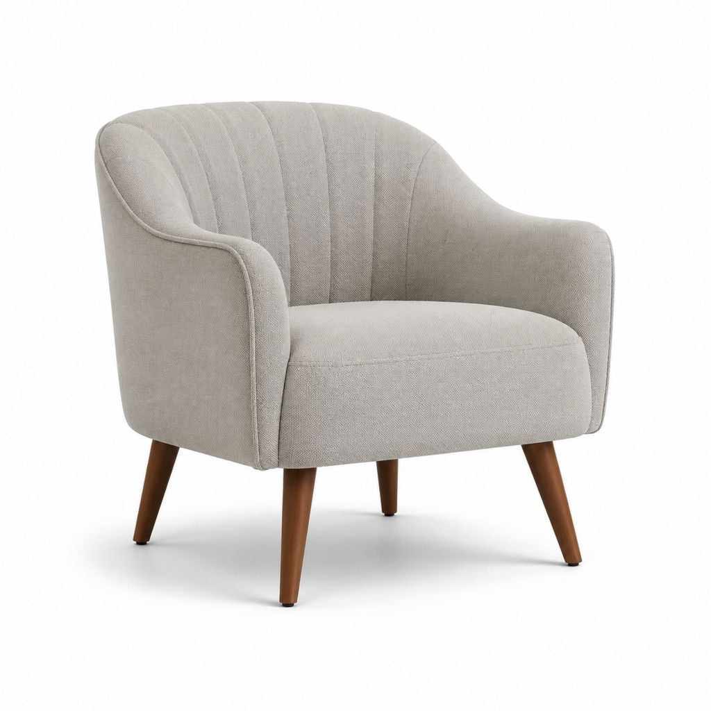 Poltrona da soggiorno beige in poliestere con gambe in legno massello 76 x 72 x 78 cm