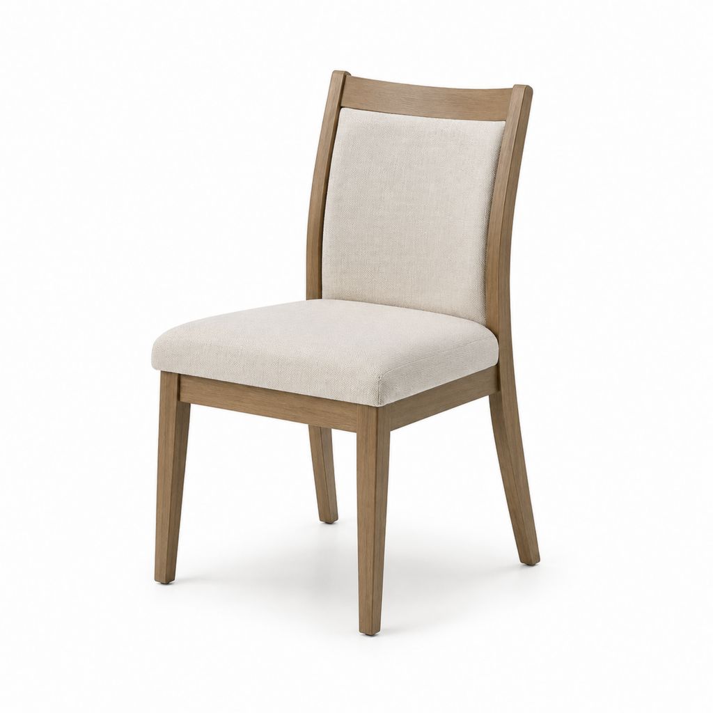 Sedia da pranzo imbottita beige in poliestere con struttura in legno massello di hevea schienale rettangolare 47 x 58 x 100 cm