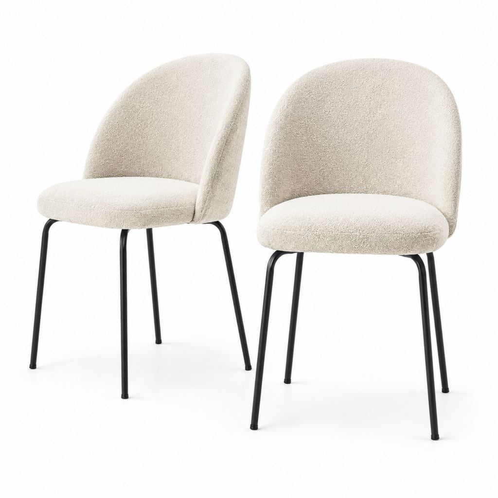 Set di 2 sedie da pranzo beige in bouclé di poliestere con gambe in acciaio 48 x 55 x 80 cm